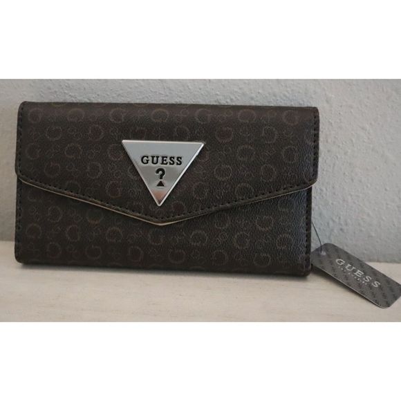 Guess SV806451 Women's Natural Brown Basira SLG "G" Print Clutch Trifold Wallet - Picture 1 of 7